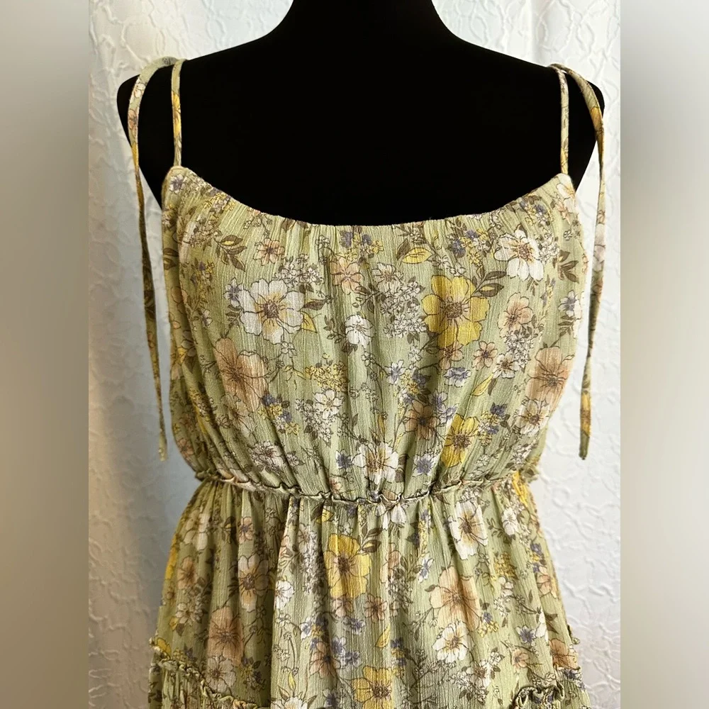 ALTAR’D STATE- Women’s Floral Print Green  w/Tie Shoulders Mini Dress (L) - Picture 2 of 10